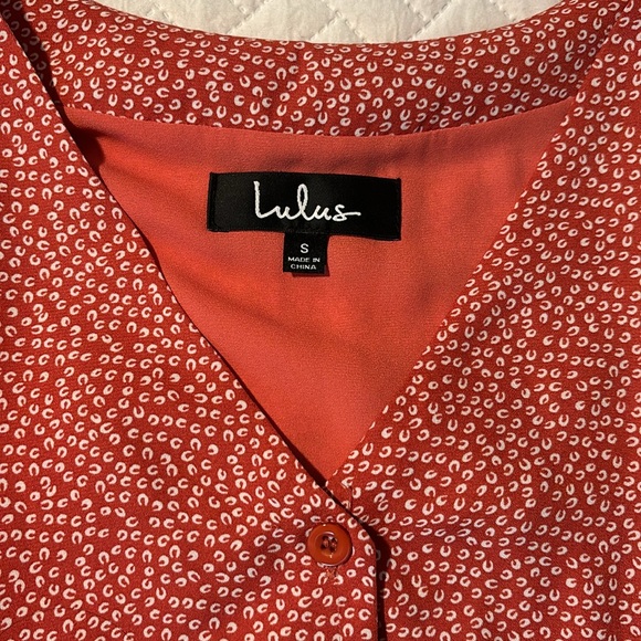 Lulus Castana Rust Red Print button up dress - Picture 3 of 5